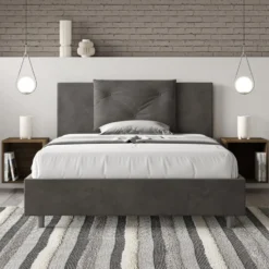 Letto 140x200cm contenitore francese con tre bottoni in microfibra grigio LIT284