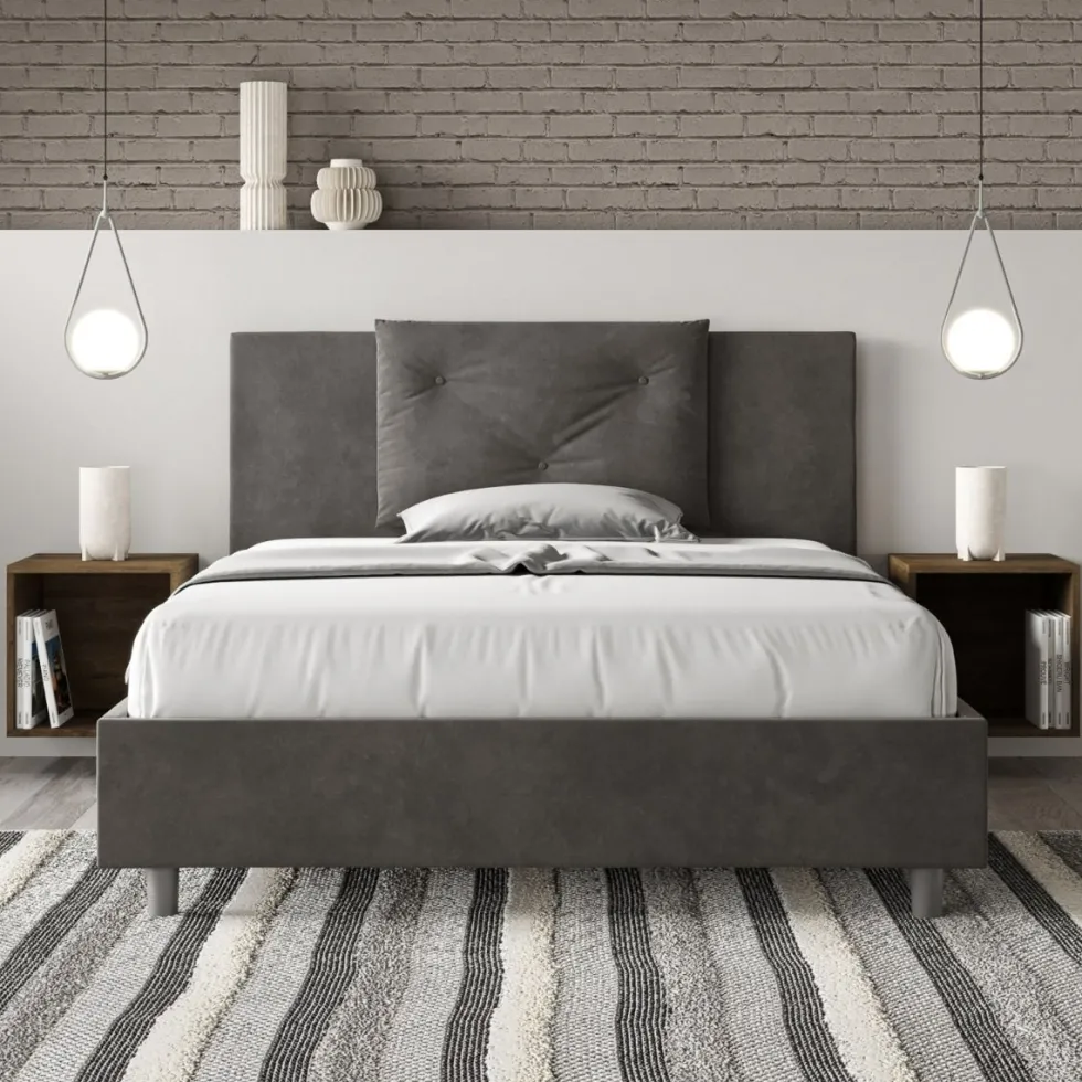 Letto 140x200cm contenitore francese con tre bottoni in microfibra grigio LIT284