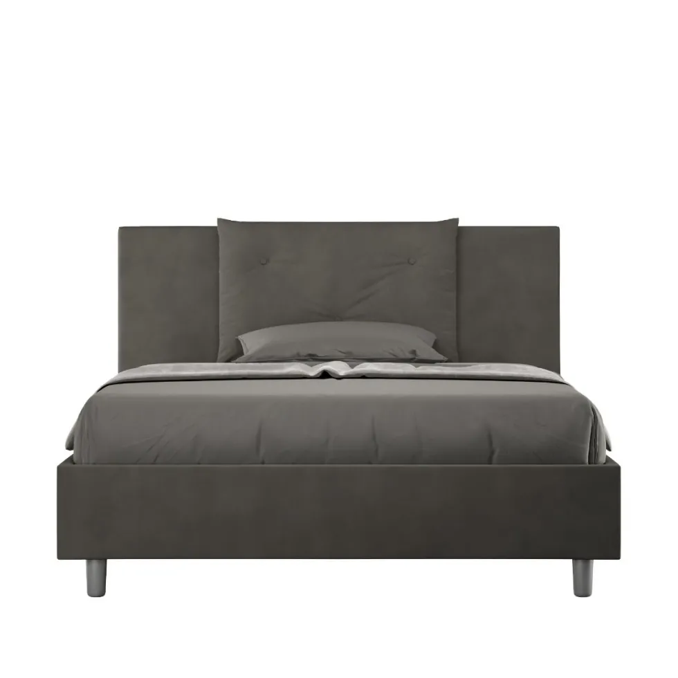 Letto 140x200cm contenitore francese con tre bottoni in microfibra grigio LIT284