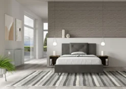 Letto 140x200cm contenitore francese con tre bottoni in microfibra grigio LIT284