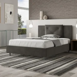 Letto 140x200cm contenitore francese con tre bottoni in microfibra grigio LIT284