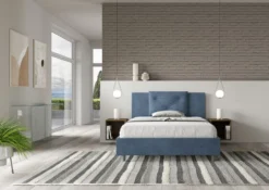 Letto 140x200cm contenitore francese con tre bottoni in microfibra blu LIT284