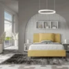 Letto 140x200cm contenitore francese giroletto imbottito in microfibra ocra LIT278