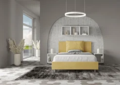 Letto 140x200cm contenitore francese giroletto imbottito in microfibra ocra LIT278