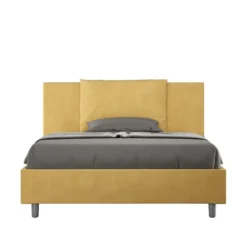Letto 140x200cm contenitore francese giroletto imbottito in microfibra ocra LIT278