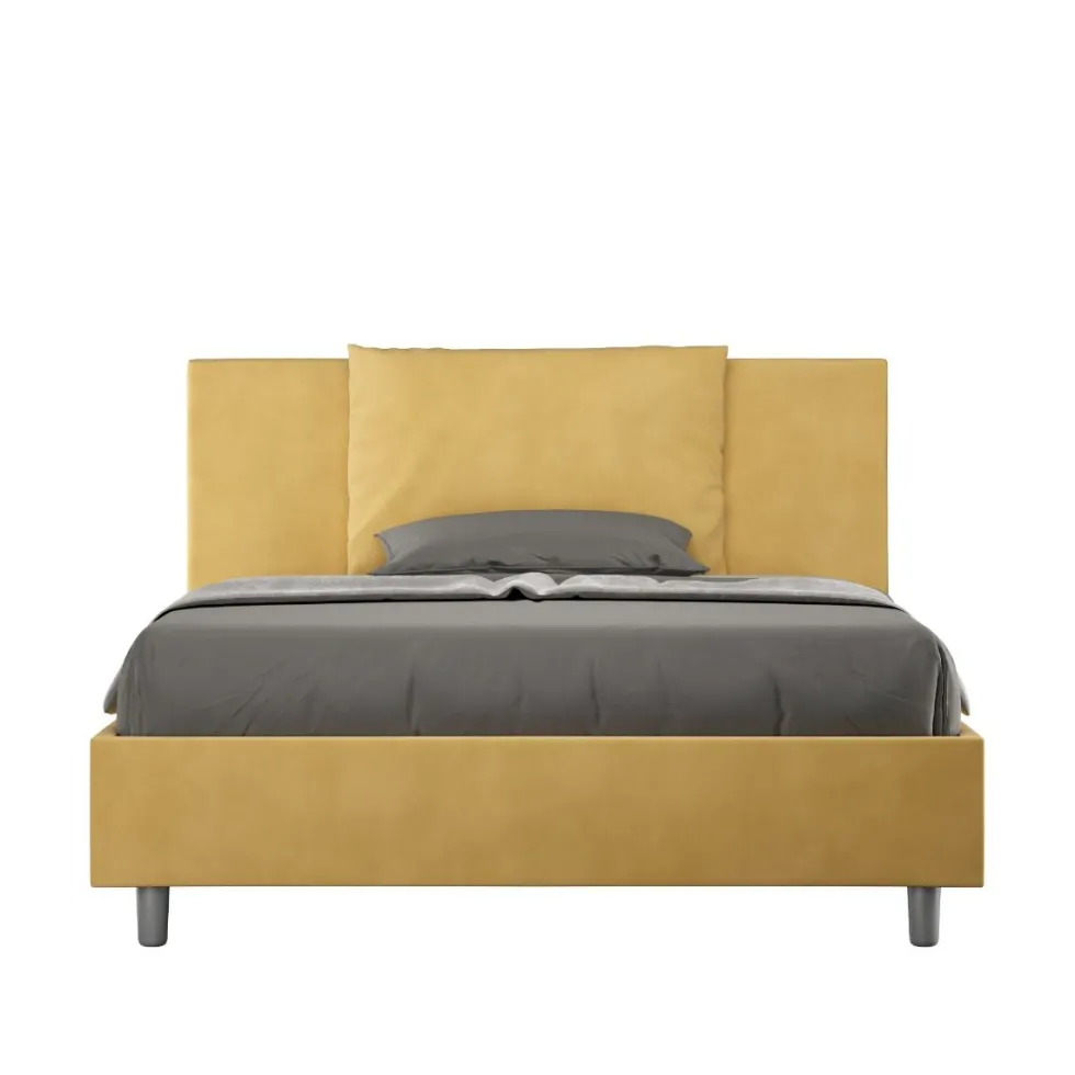 Letto 140x200cm contenitore francese giroletto imbottito in microfibra ocra LIT278