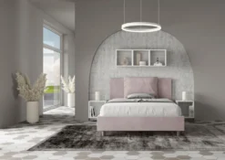 Letto 140x200cm contenitore francese giroletto imbottito in microfibra glicine lilla LIT278