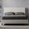 Letto 140x210cm contenitore francese con testiera a quadretti in similpelle bianco LIT310