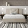 Letto 140x190cm contenitore francese con tre bottoni in microfibra sabbia beige LIT282