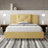 Letto 140x190cm contenitore francese con tre bottoni in microfibra ocra LIT282