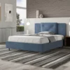 Letto 140x190cm contenitore francese con tre bottoni in microfibra blu LIT282