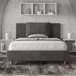 Letto 140x190cm contenitore francese giroletto imbottito in microfibra grigio LIT276