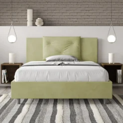 Letto 140x210cm contenitore francese con tre bottoni in microfibra tè verde LIT286