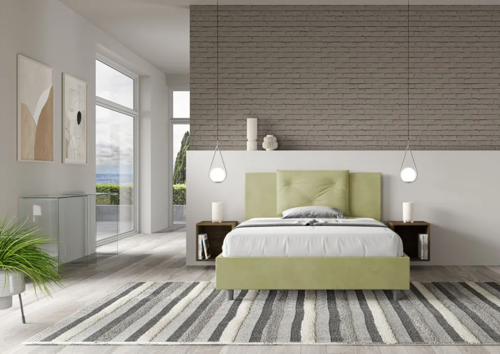 Letto 140x210cm contenitore francese con tre bottoni in microfibra tè verde LIT286