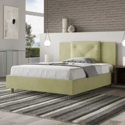 Letto 140x210cm contenitore francese con tre bottoni in microfibra tè verde LIT286