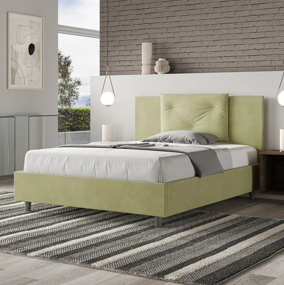 Letto 140x210cm contenitore francese con tre bottoni in microfibra tè verde LIT286
