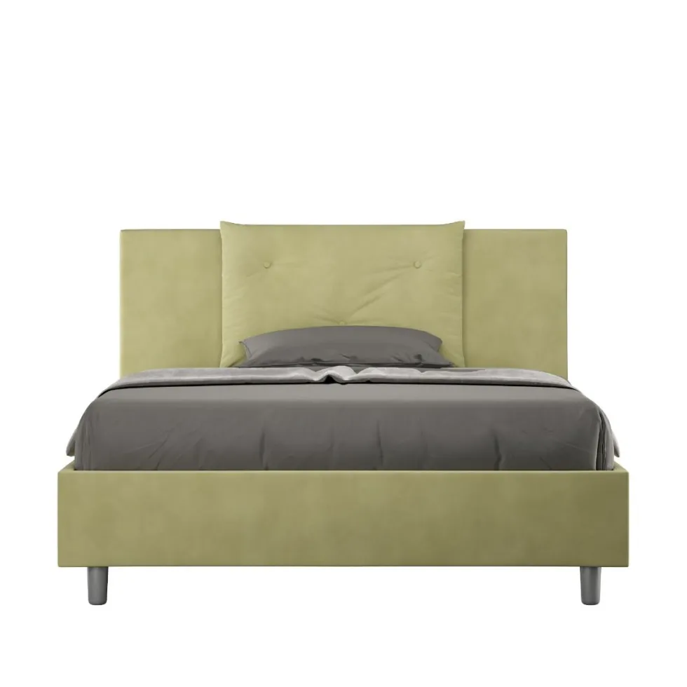 Letto 140x210cm contenitore francese con tre bottoni in microfibra tè verde LIT286
