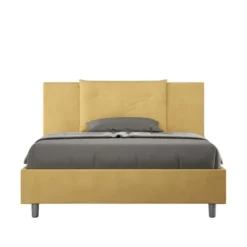Letto 140x210cm contenitore francese con tre bottoni in microfibra ocra LIT286