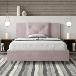Letto 140x210cm contenitore francese con tre bottoni in microfibra glicine lilla LIT286
