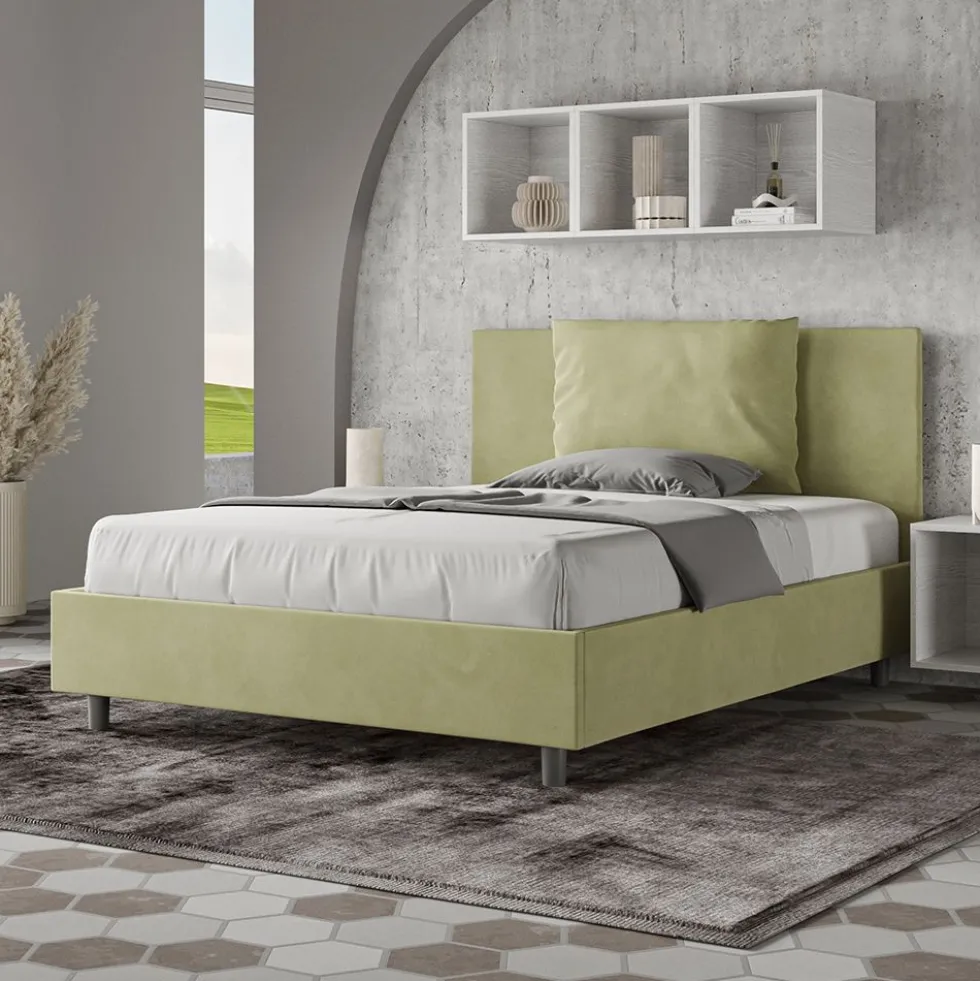 Letto 140x210cm contenitore francese giroletto in microfibra tè verde LIT280
