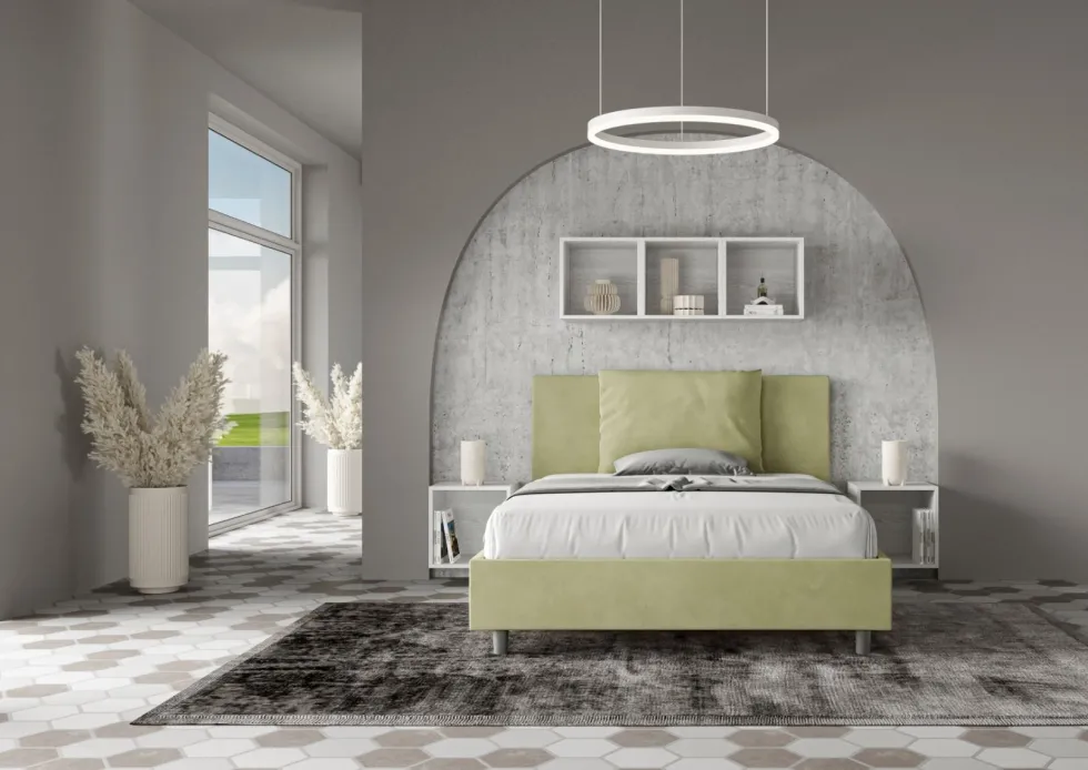 Letto 140x210cm contenitore francese giroletto in microfibra tè verde LIT280
