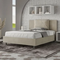 Letto 140x210cm contenitore francese giroletto in microfibra sabbia beige LIT280