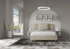 Letto 140x210cm contenitore francese giroletto in microfibra sabbia beige LIT280