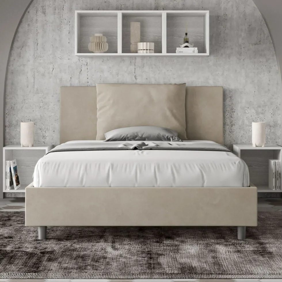 Letto 140x210cm contenitore francese giroletto in microfibra sabbia beige LIT280