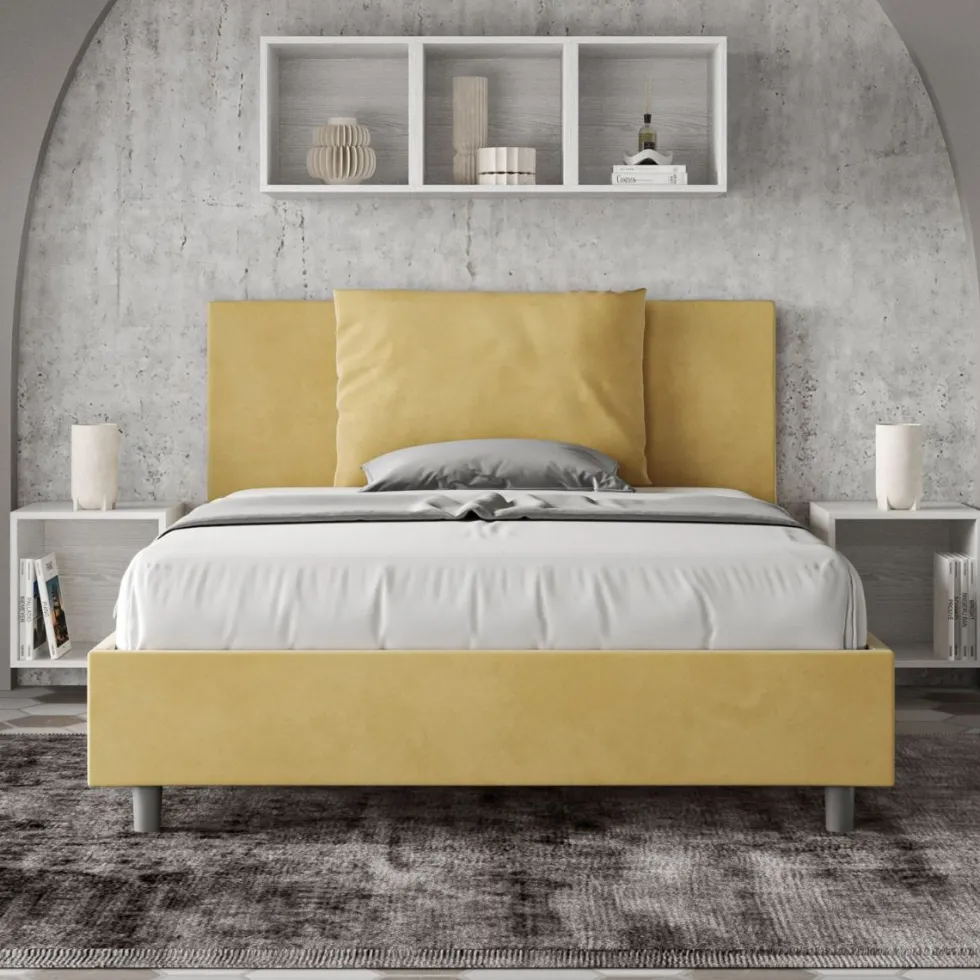 Letto 140x210cm contenitore francese giroletto in microfibra ocra LIT280