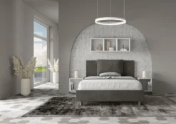 Letto 140x210cm contenitore francese giroletto in microfibra grigio LIT280