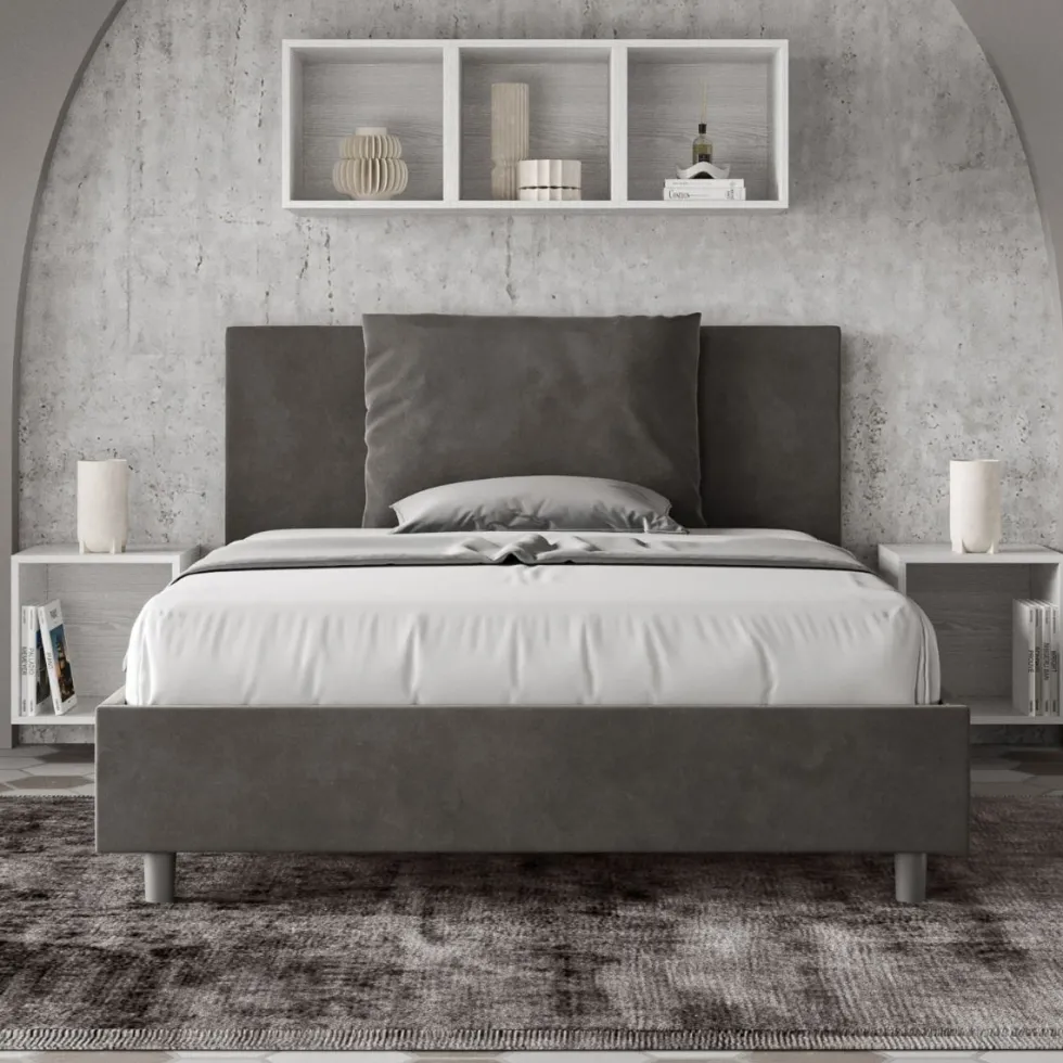 Letto 140x210cm contenitore francese giroletto in microfibra grigio LIT280