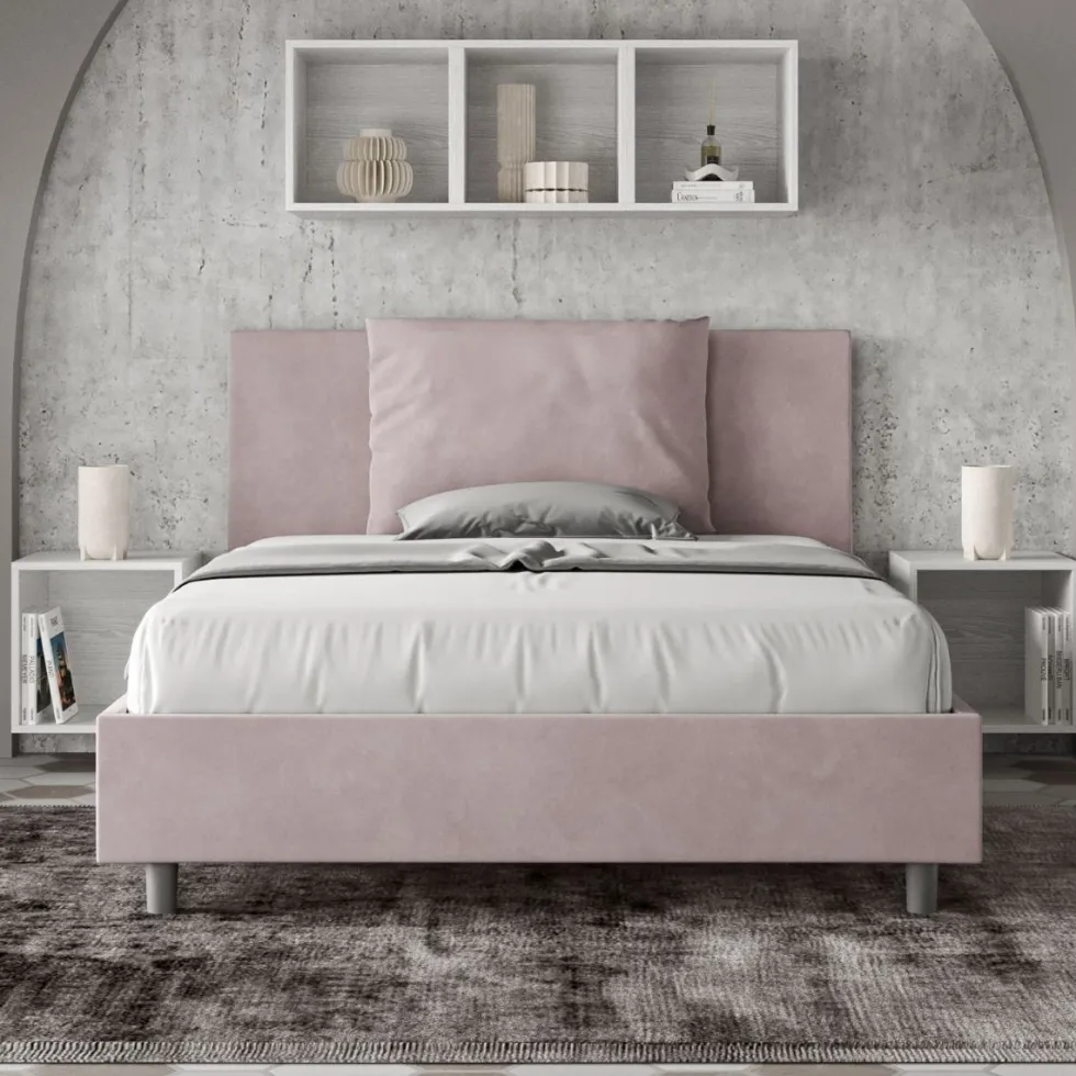 Letto 140x210cm contenitore francese giroletto in microfibra glicine lilla LIT280