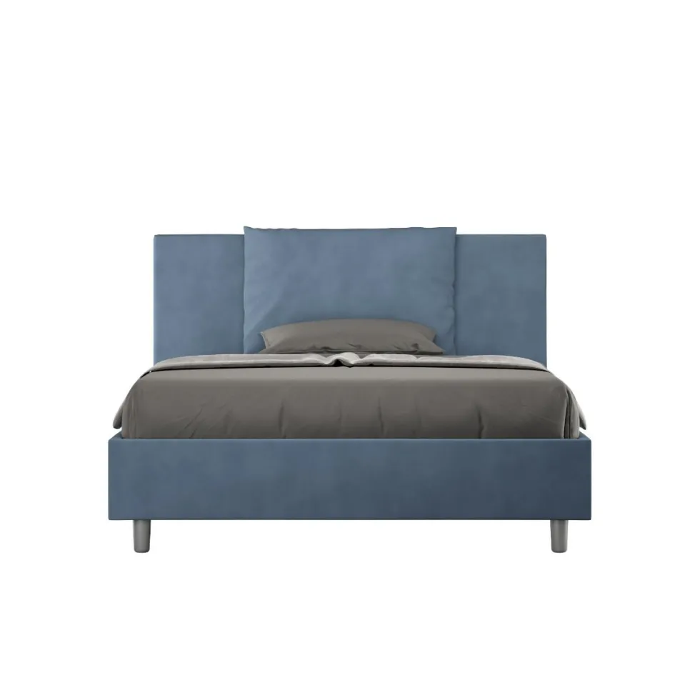 Letto 140x210cm contenitore francese giroletto in microfibra blu LIT280