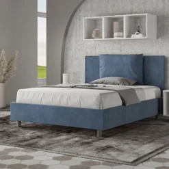Letto 140x210cm contenitore francese giroletto in microfibra blu LIT280