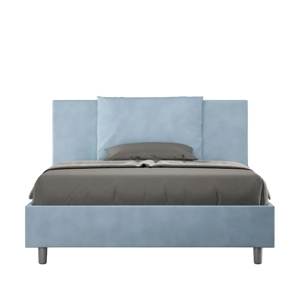 Letto 140x210cm contenitore francese giroletto in microfibra azzurro LIT280