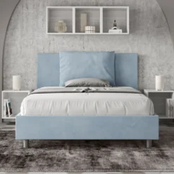 Letto 140x210cm contenitore francese giroletto in microfibra azzurro LIT280