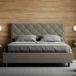 Letto 140x210cm contenitore francese con testiera a rombo cappuccino LIT316