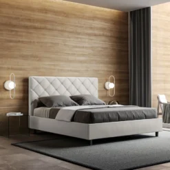Letto 140x210cm contenitore francese con testiera a rombo bianco LIT316