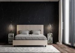 Letto 140x210cm contenitore francese con testiera a linee verticali tortora LIT322