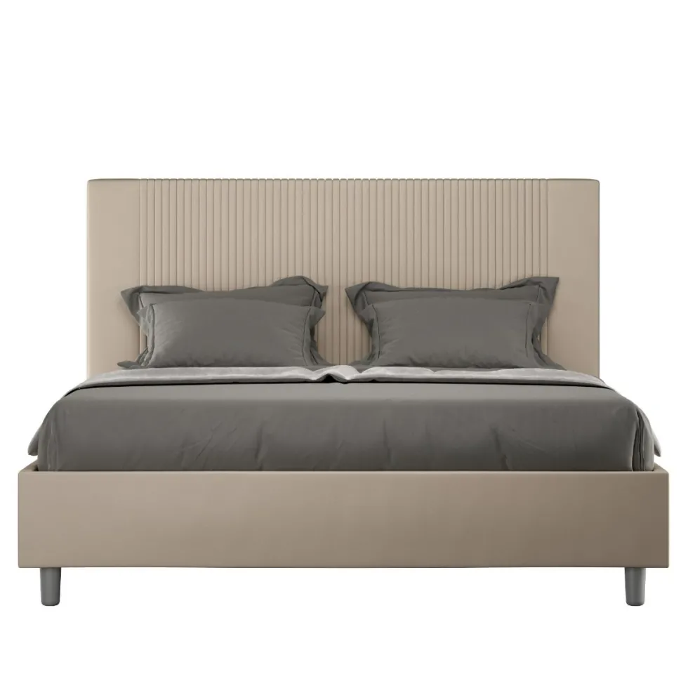 Letto 140x210cm contenitore francese con testiera a linee verticali tortora LIT322