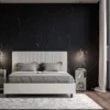 Letto 140x210cm contenitore francese con testiera a linee verticali bianco LIT322