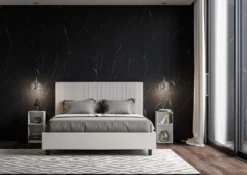 Letto 140x210cm contenitore francese con testiera a linee verticali bianco LIT322