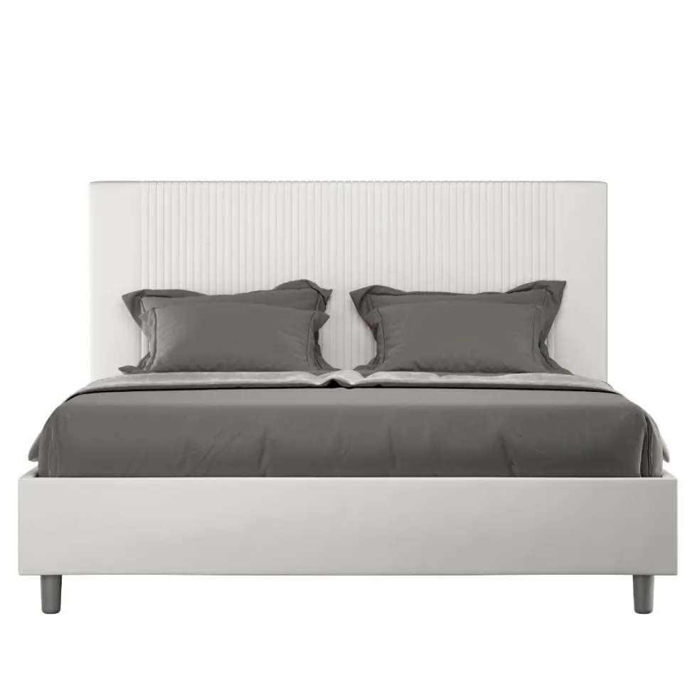 Letto 140x210cm contenitore francese con testiera a linee verticali bianco LIT322