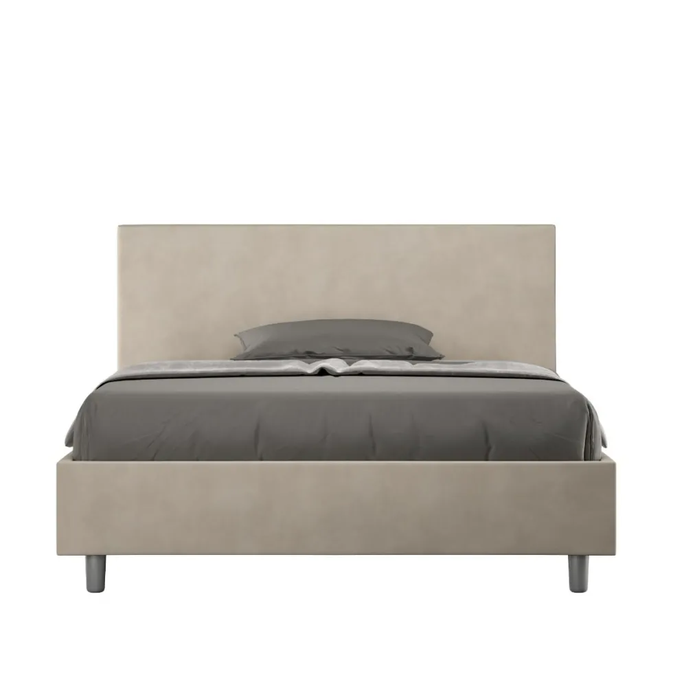 Letto 140x210cm contenitore francese testiera liscia in microfibra sabbia beige LIT274