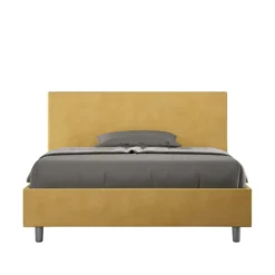 Letto 140x210cm contenitore francese testiera liscia in microfibra ocra LIT274