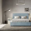 Letto 140x210cm contenitore francese con giroletto in microfibra azzurro LIT298