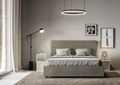 Letto 140x210cm contenitore francese con giroletto in similpelle cappuccino LIT296