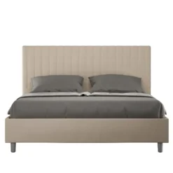 Letto 140x200cm contenitore francese con testiera a quadretti in similpelle tortora LIT308