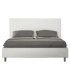 Letto 140x200cm contenitore francese con testiera a quadretti in similpelle bianco LIT308