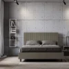 Letto 140x190cm contenitore francese con testiera a quadretti in similpelle cappuccino LIT306